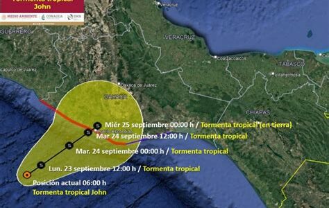 John se ha degradado a tormenta tropical pero aún representa riesgos significativos para Guerrero y estados cercanos. Mantente informado y sigue indicaciones de Protección Civil.