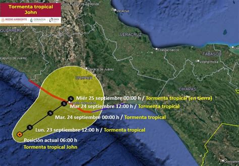 John se ha degradado a tormenta tropical pero aún representa riesgos significativos para Guerrero y estados cercanos. Mantente informado y sigue indicaciones de Protección Civil.