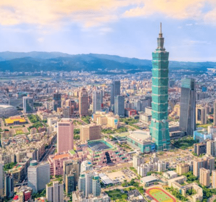 La ciudad de Taipei desde una perspectiva aérea.